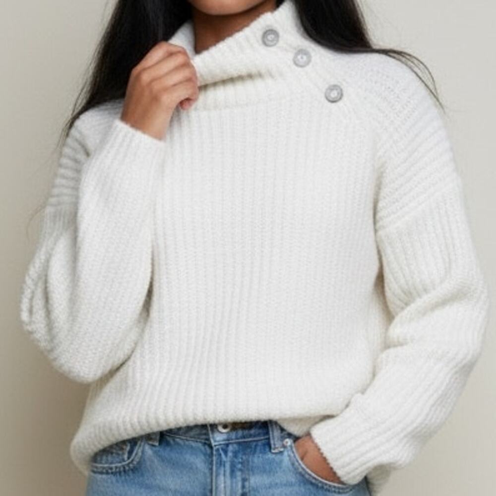 Zara Girls Wool Chunky Knit Long Sleeve Turtleneck Sweater XL 13 14 Off White